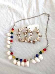Seashell & Bead Necklace & Earrings Set