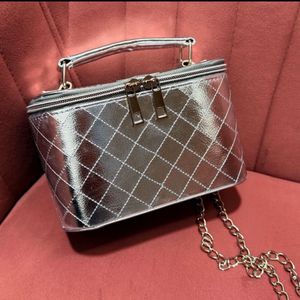 Chic Silver Quilted Box/Vanity Bag