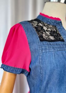 🚀🚀24Hrs EOS SALE🚀🚀Stylish Denim &amp; Lace Top
