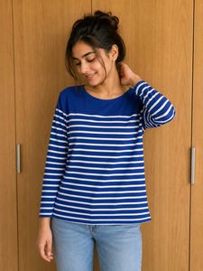 Blue & White Striped Long Sleeve Top