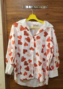 Chic Heart Print Button-Up Shirt