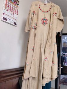 Embroidered Beige Kurta Set