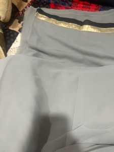 Elegant Grey Saree with Black &amp; Gold Border