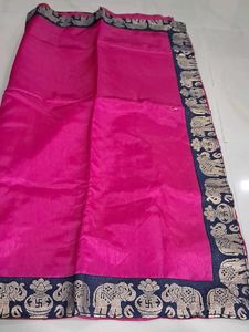 Elegant Pink Saree with Elephant Border