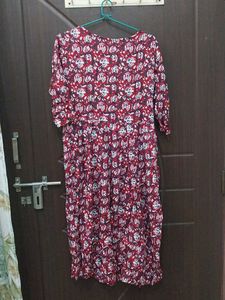 Women's Red Printed Cotton Kurta