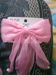 Chic Pink Sparkle Hair Bow with Pearls