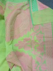 Vibrant Green Saree with Floral Border