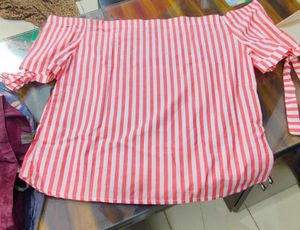 Off-Shoulder Striped Tie-Sleeve Top
