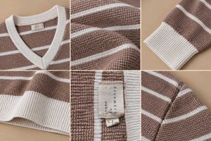TAUPE &amp; CREAM STRIPED V-NECK SWEATER
