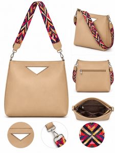 Stylish Beige Crossbody Bag with Tribal Strap