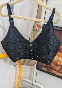 Black Lace Bralette/Crop Top with Button Detail