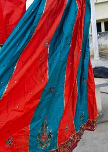 Embroidered Teal &amp; Orange Skirt