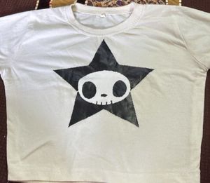 White Cropped T-Shirt with Star Skull Graphic