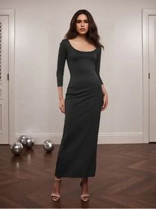 Gray Long Sleeve Maxi Dress