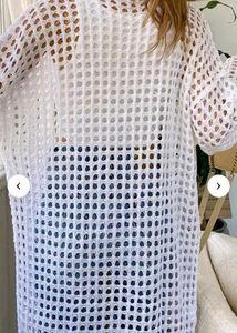 Cream Crochet Long Cardigan