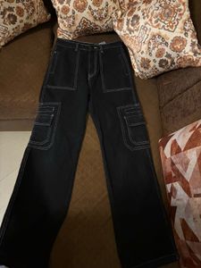 Black Cargo Denim with contrast white stitching ⛓️