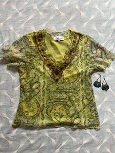Embellished Boho Print Tunic Top