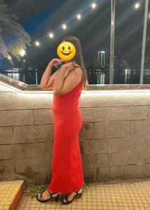 Stunning Coral Red Bodycon Maxi Dress