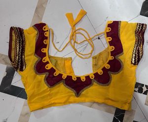 Yellow & Maroon Embroidered Blouse