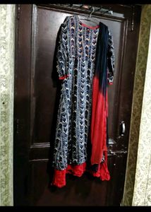 Elegant Blue &amp; Red Printed Kurta  with Dupatta