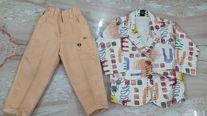 kid's Printed Blazer &amp; Peach Trousers Set