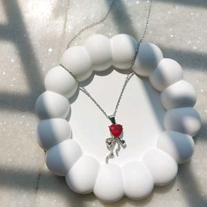 Sparkling Red Heart Bow Necklace