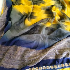 Vibrant Yellow &amp; Blue Saree
