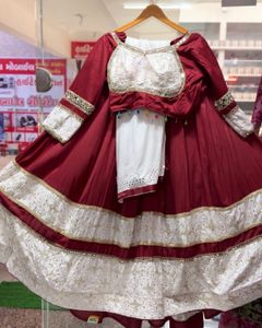Maroon & White Embroidered Lehenga Choli