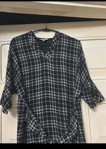 AND Branded Plaid Midi Dress with Tie Waist