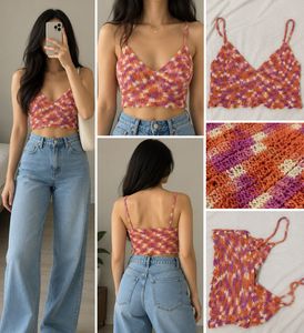 Crochet Knit Crop Top with Scalloped Hem