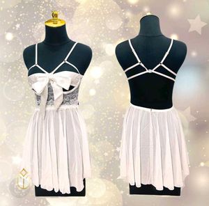 Cute White Babydoll Dress with Bow