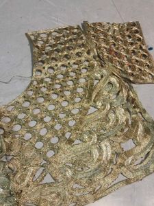 Golden Embroidered Blouse Piece semi stiched