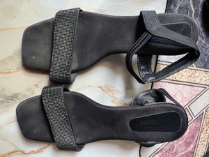 Sparkling Black Block Heel Sandals