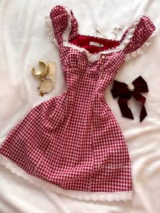 y2k stripe Red Gingham Doll Dress