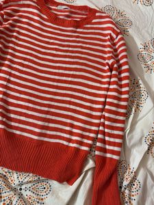 Orange &amp; White Striped Knit Sweater