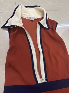 Retro Charm Rust Orange &amp; Navy Collared Skater Dre