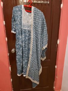 Blue Printed Kurta with Dupatta