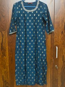 Teal Kurta with Gold Print