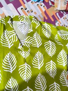 New lime Green Leaf Print Kurta Set