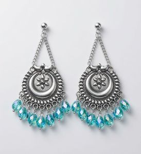 Boho Chandelier Earrings with Blue Beads