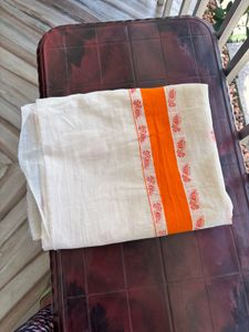 Elegant Kerala Saree with Orange Border