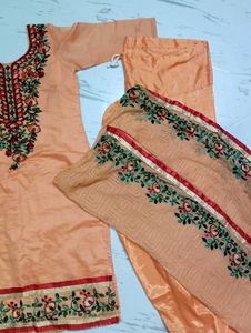 Beautiful Light Orange Suit Set With Dupatta