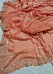 Elegant Peach Saree with Embellished Border
