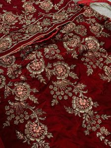 Red Velvet Embroidered Lehenga