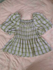 Cute Smocked Gingham Puff Sleeve Top