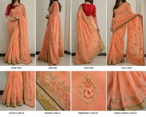 Elegant Peach Embroidered Saree