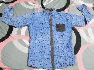 Blue Bird Print Casual Shirt