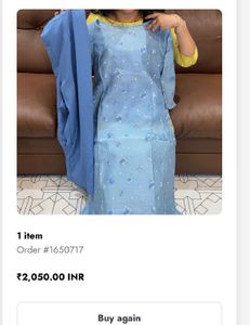 powder  Blue mul chanderi kurta Set