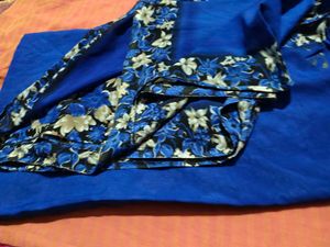 Vibrant Blue Saree with Floral Border