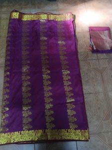 Vibrant Purple Saree with Gold Border
